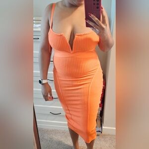 Orange bodycon midi dress